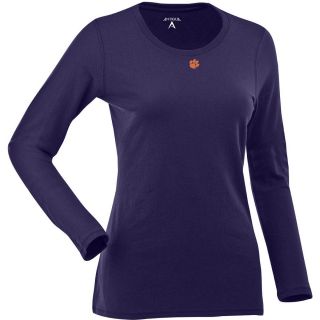 Antigua Womens Clemson Tigers Relax LS 100% Cotton Washed Jersey Scoop Neck