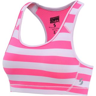 SOFFE Juniors Mid Impact Sports Bra   Size Small, Pink/white