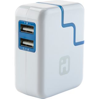 iHOME Compact Wall Charger with Dual USB Ports, White