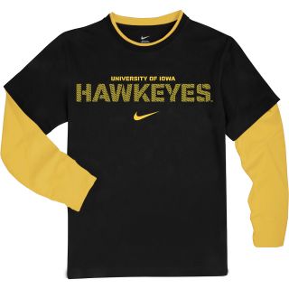 NIKE Youth Iowa Hawkeyes Dri FIT 2 Fer Long Sleeve T Shirt   Size Xl, Black