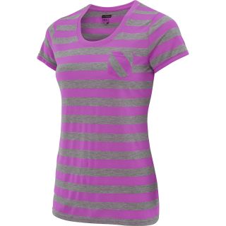 NEW BALANCE Womens Striped Short Sleeve T Shirt   Size Medium, Purple Cactus