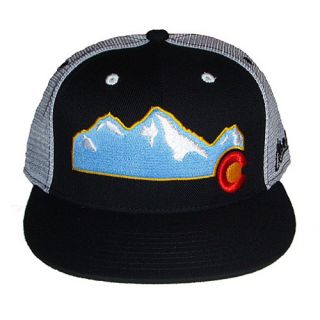 AKSELS Mens Colorado Mountain Structured Flat Brim Snapback Cap, Black