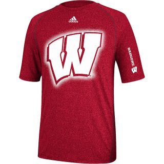 adidas Mens Wisconsin Badgers ClimaLite Sideline Elude Short Sleeve T Shirt  