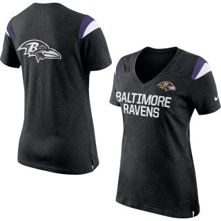 NIKE Womens Baltimore Ravens Fan Top V Neck Short Sleeve T Shirt   Size