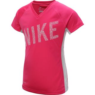 NIKE Girls Hyperspeed Graphic V Neck Short Sleeve T Shirt   Size Xl, Vivid