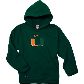 NIKE Youth Miami Hurricanes Therma FIT Performance Pullover Hoody   Size Large,