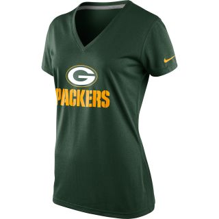 NIKE Womens Green Bay Packers Dri FIT Legend Logo V Neck Short Sleeve T Shirt  