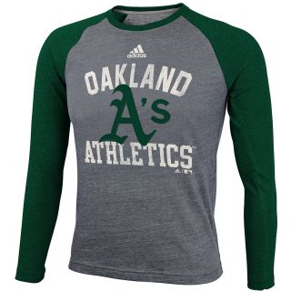 adidas Youth Oakland Athletics Heathered Raglan Long Sleeve T Shirt   Size