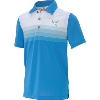 PUMA Boys Yarn Dye Stripe Short Sleeve Golf Polo   Size Small, Blue