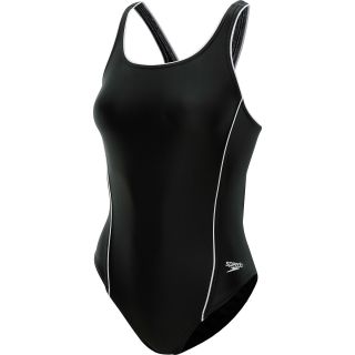 SPEEDO Womens Solid Piped Pulse Back One Piece Swimsuit   Size 34, Black