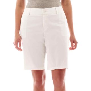 LIZ CLAIBORNE Chino Twill Bermuda Shorts   Plus, White, Womens