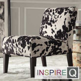 Inspire Q Black   White Faux Cow Hide Fabric Accent Chair