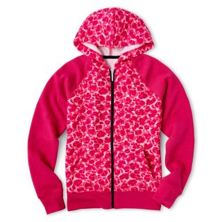 Xersion Print Fleece Hoodie   Girls 6 16 and Plus, Pink, Girls