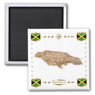 Jamaica Map + Flags Magnet