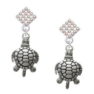 Antiqued Turtle AB Crystal Diamond Shaped Lulu Post Earrings [Jewelry] Dangle Earrings Jewelry