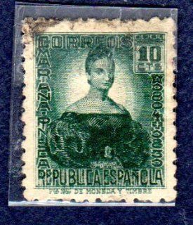 Postage Stamps Spain. One Single 10c Light Green Mariana Pineda Stamp Dated 1935 36, Scott #546. 