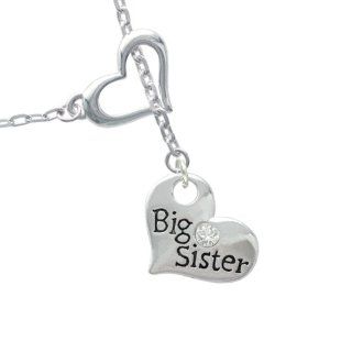 Large ''Big Sister'' Heart with Clear Crystal Heart Lariat Charm Necklace Delight Jewelry