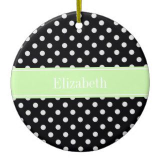 Black and White Polka Dots Celery Name Monogram Christmas Tree Ornament