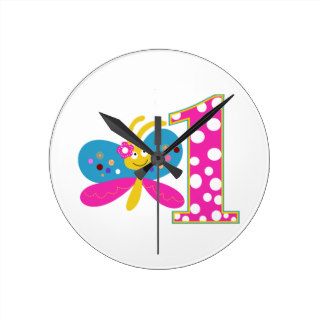 Girly Butterfly First Birthday Wall Clock