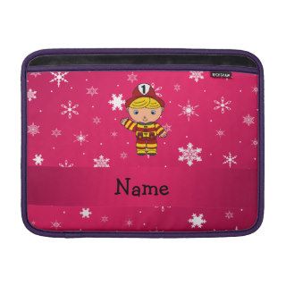 Personalized name fireman pink snowflakes MacBook air sleeves