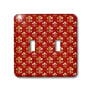3dRose lsp_30759_2 Gold Fleur De Lis Pattern On A Maroon Background Christian Saints Symbol Double Toggle Switch   Switch Plates  