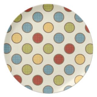 Retro Christmas hipster polka dots red green Dinner Plate