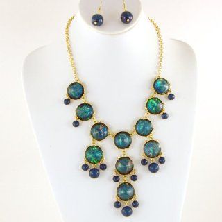 Bubble Statement Opal Resin Necklace Set (Green) Jewelry