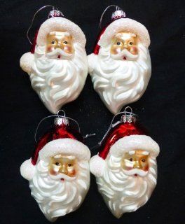 Set of 4 Glass Santa Claus Head Christmas Ornaments dated 2011, 4" tall   Decorative Hanging Ornaments