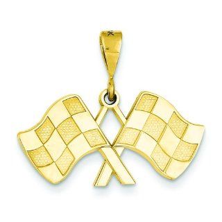 14K Yellow Gold Racing Flags Charm Pendant Jewelry Jewelry