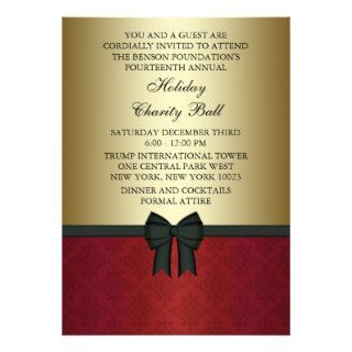 Red Damask Gold Black Tie Corporate Party Custom Invitation