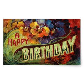 A Happy Birthday Vintage Painted Rectangle Sticker
