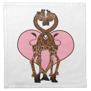 Two Giraffes With Necks Entwined And Love Heart Printed Napkin