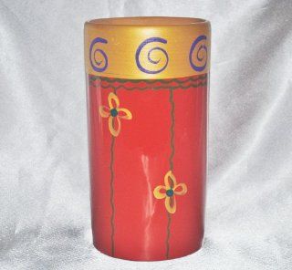 Handpainted Italian Ceramic Vase Utensil Caddy in Red, Purple & Gold  Decorative Vases  