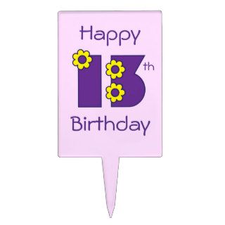 Happy 13th Birthday in Flores Purple Cake Pick