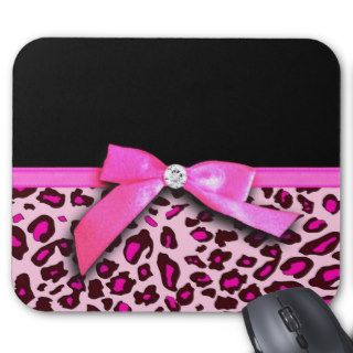 Hot pink leopard print ribbon bow graphic mouse pads
