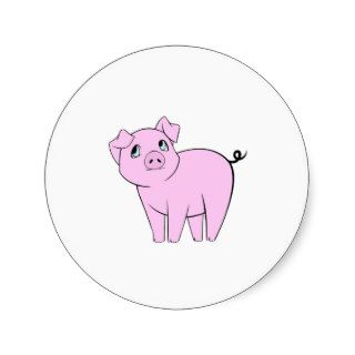 Cute Little Piggy (Baby Pig)   Pink Black Round Stickers
