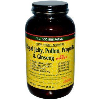 YS Royal Jelly, Pollen, Propolis & Ginseng in Honey (19.5 Fl. Oz Liquid)  Royal Jelly Organic  Grocery & Gourmet Food