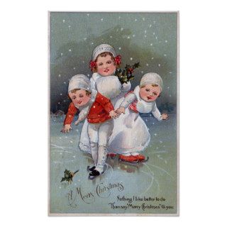 Merry ChristmasLittle Kids Ice Skating Print