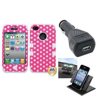 eForCity Car Charger + Holder + Dots Pink/white/White TUFF Hybrid Phone Case compatible with iPhone® 4G 4S Cell Phones & Accessories