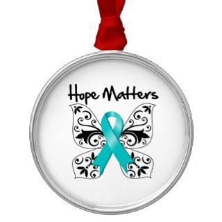 Teal Awareness Butterfly    Hope Matters Christmas Tree Ornaments