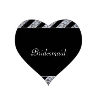 Sparkling Diamond & Black Stripes Wedding Heart Sticker