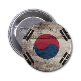 Old Wooden South Korean Flag Pinback Button