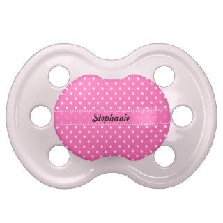 Hot Pink and White Polka Dot Pattern Baby Pacifiers