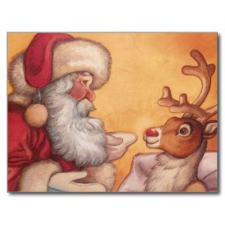Santa and Rudolph before Christmas Post Card