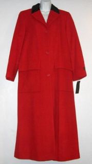 Harve Benard Red Long Wool Coat with Black Velvet trim and Scarf Size 4 Wool Outerwear Coats