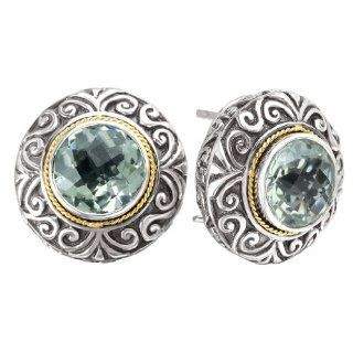 925 Silver & Green Amethyst Round Scroll Earrings with 18k Gold Accents Firenze Collection Jewelry