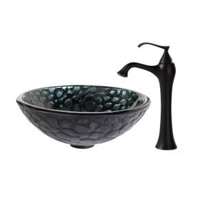 KRAUS Kratos Glass Vessel Sink in Multicolor and Ventus Faucet in Oil Rubbed Bronze C GV 397 19mm 15000ORB