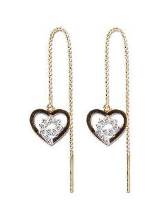 14k Yellow Gold, Heart Threader Drop Earring Lab Created Gems Jewelry