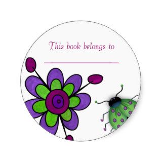 Purple & Green Fun Flowers Round Sticker