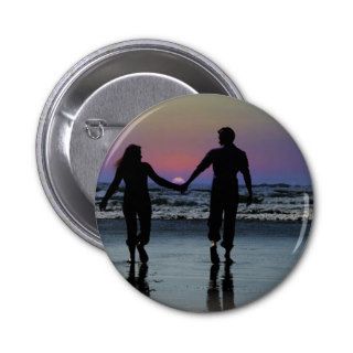 Lovers Holding Hands Walking into the Beach Sunset Pin